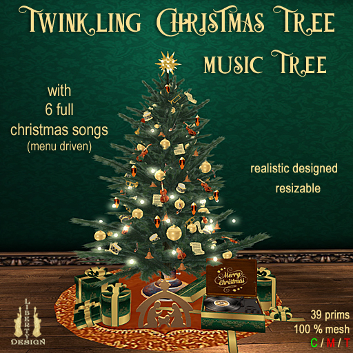 Second Life Marketplace Twinkling Christmas Tree "Music Tree" with